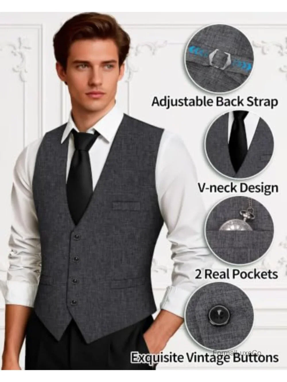 Men's Suit Vest Lightweight Formal Wedding Waistcoat with Pockets